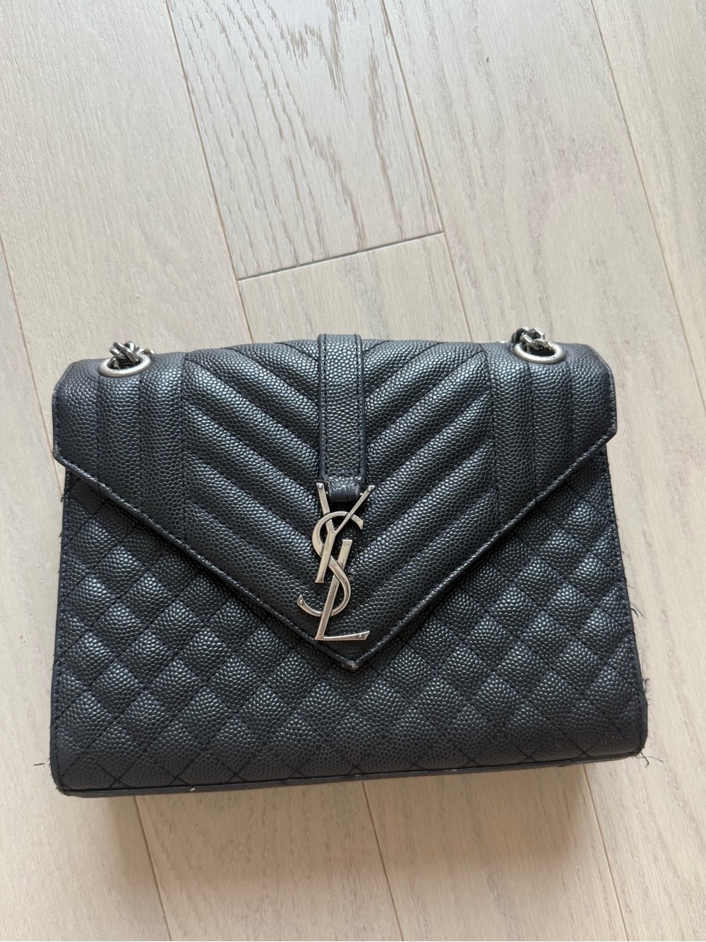 Saint Laurent Black Quilted Envelope Shoulder Bag with chevron quilting